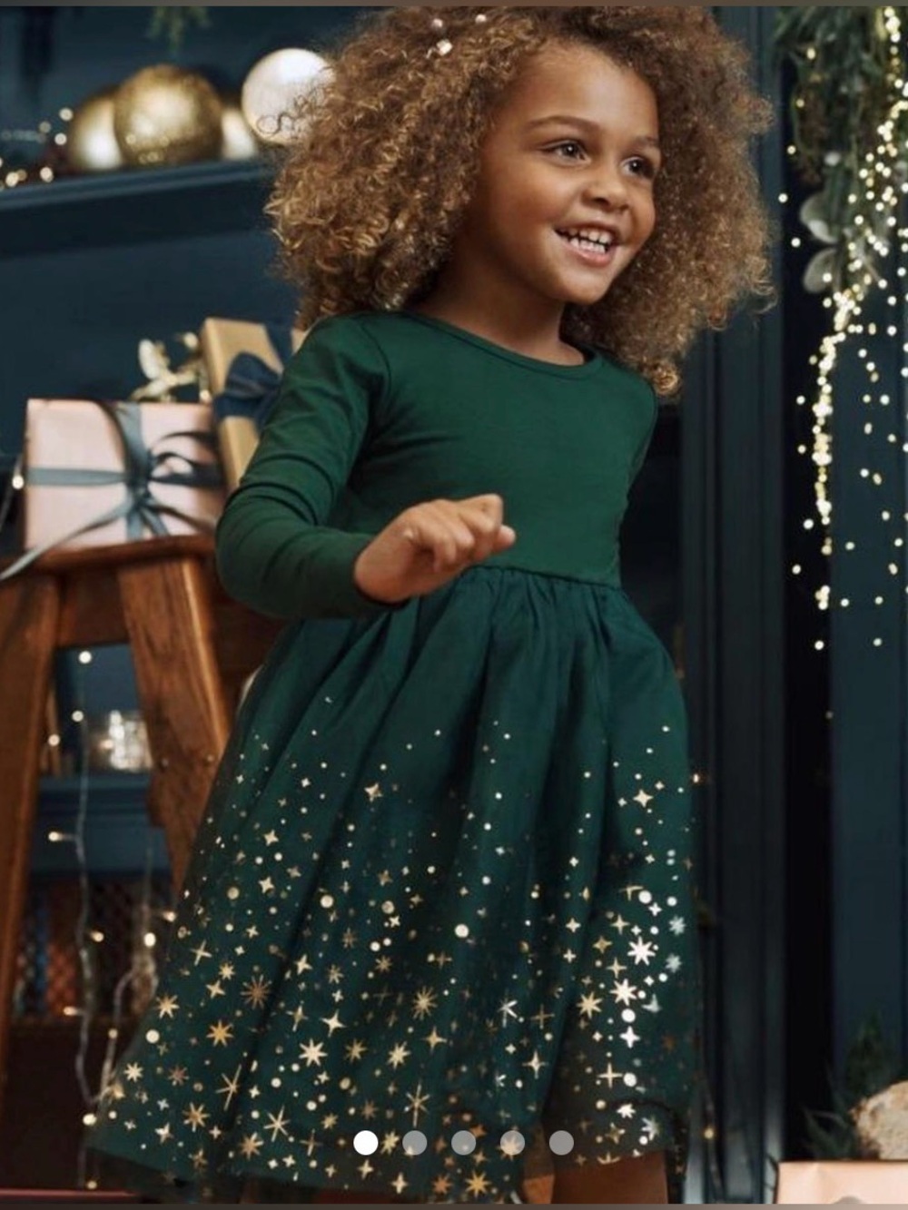 Hanna Andersson Green Gold Star Tulle Holiday Dress 3T